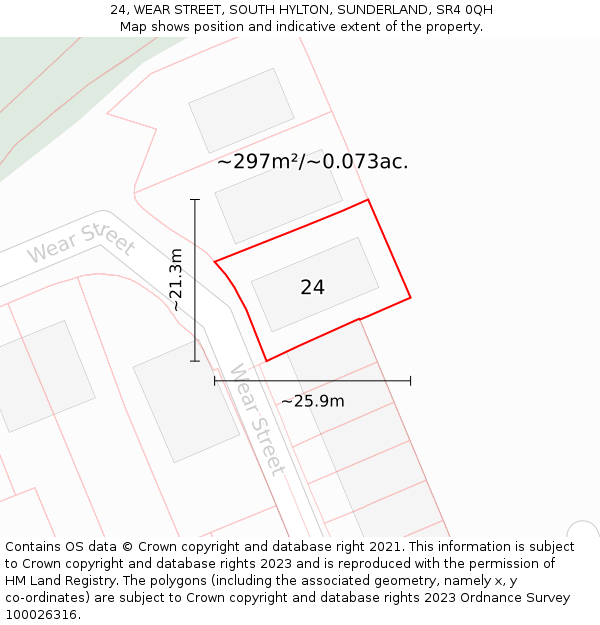 24, WEAR STREET, SOUTH HYLTON, SUNDERLAND, SR4 0QH: Plot and title map