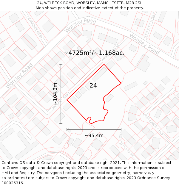 24, WELBECK ROAD, WORSLEY, MANCHESTER, M28 2SL: Plot and title map