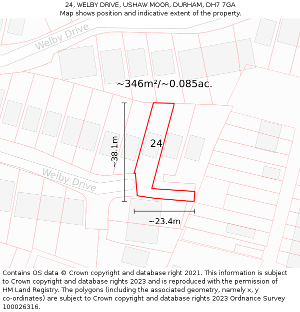 24, WELBY DRIVE, USHAW MOOR, DURHAM, DH7 7GA: Plot and title map