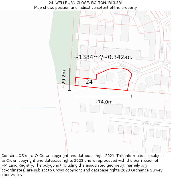 24, WELLBURN CLOSE, BOLTON, BL3 3RL: Plot and title map