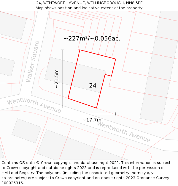 24, WENTWORTH AVENUE, WELLINGBOROUGH, NN8 5PE: Plot and title map