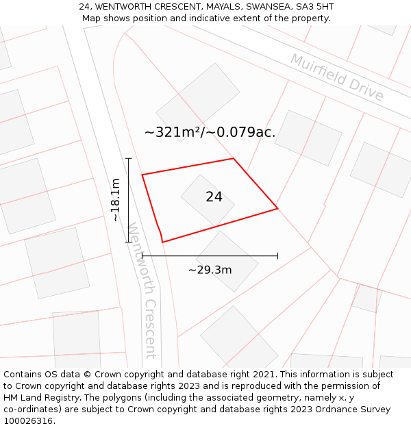 24, WENTWORTH CRESCENT, MAYALS, SWANSEA, SA3 5HT: Plot and title map