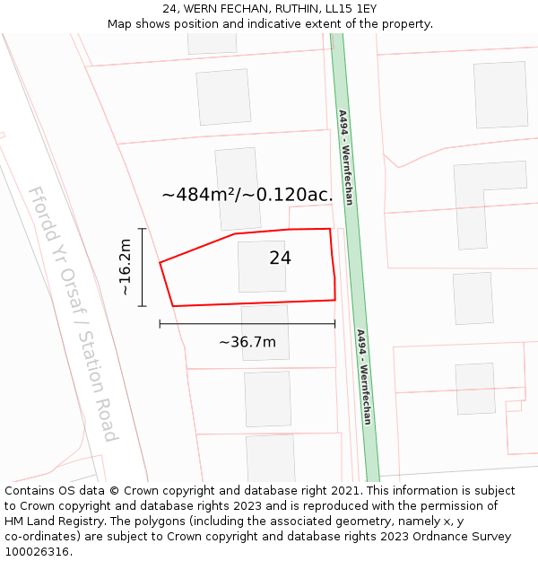 24, WERN FECHAN, RUTHIN, LL15 1EY: Plot and title map