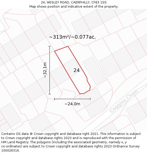 24, WESLEY ROAD, CAERPHILLY, CF83 1SS: Plot and title map