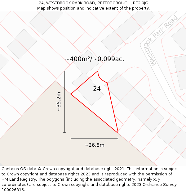 24, WESTBROOK PARK ROAD, PETERBOROUGH, PE2 9JG: Plot and title map