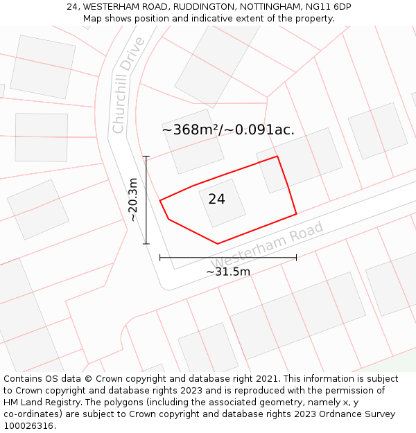 24, WESTERHAM ROAD, RUDDINGTON, NOTTINGHAM, NG11 6DP: Plot and title map