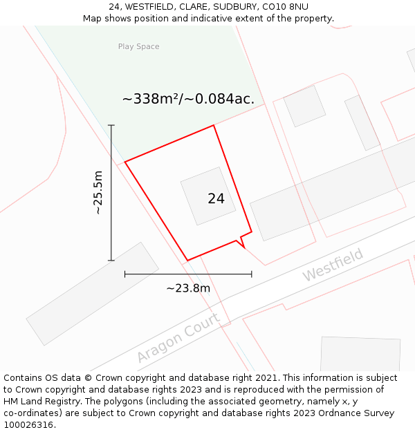 24, WESTFIELD, CLARE, SUDBURY, CO10 8NU: Plot and title map