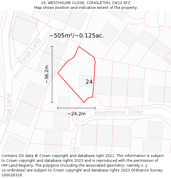 24, WESTHOLME CLOSE, CONGLETON, CW12 4FZ: Plot and title map