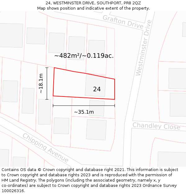 24, WESTMINSTER DRIVE, SOUTHPORT, PR8 2QZ: Plot and title map
