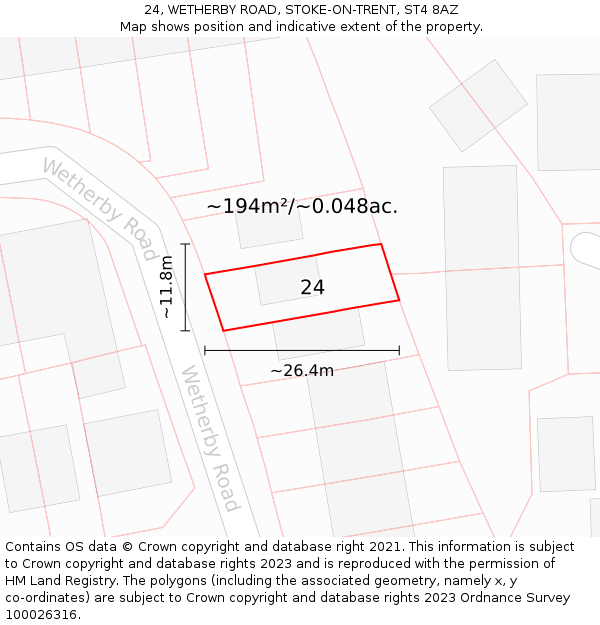 24, WETHERBY ROAD, STOKE-ON-TRENT, ST4 8AZ: Plot and title map