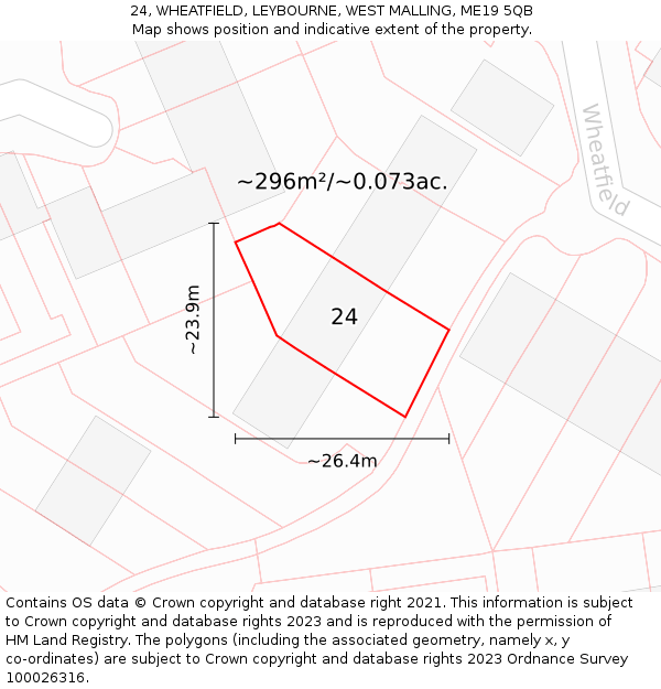 24, WHEATFIELD, LEYBOURNE, WEST MALLING, ME19 5QB: Plot and title map