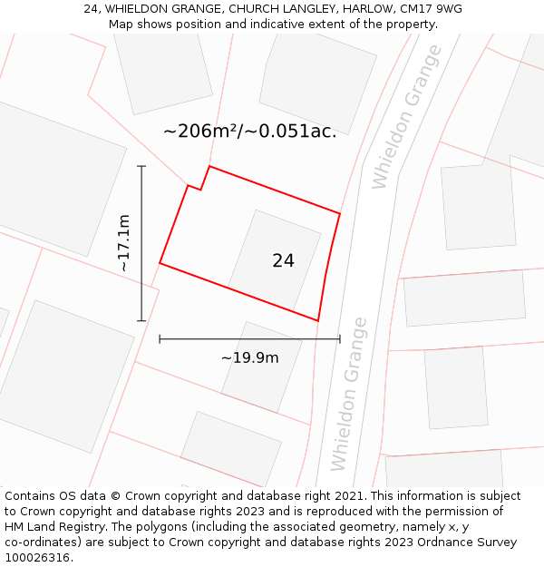 24, WHIELDON GRANGE, CHURCH LANGLEY, HARLOW, CM17 9WG: Plot and title map