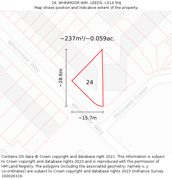 24, WHINMOOR WAY, LEEDS, LS14 5NJ: Plot and title map