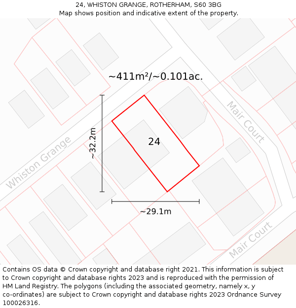 24, WHISTON GRANGE, ROTHERHAM, S60 3BG: Plot and title map