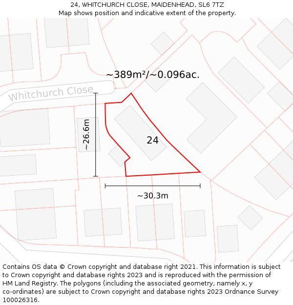 24, WHITCHURCH CLOSE, MAIDENHEAD, SL6 7TZ: Plot and title map