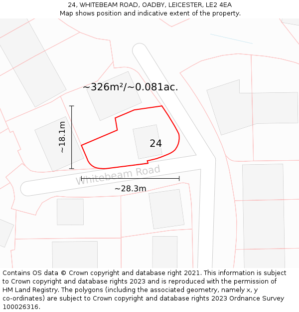 24, WHITEBEAM ROAD, OADBY, LEICESTER, LE2 4EA: Plot and title map