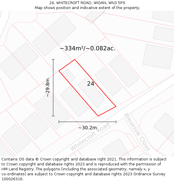 24, WHITECROFT ROAD, WIGAN, WN3 5PS: Plot and title map