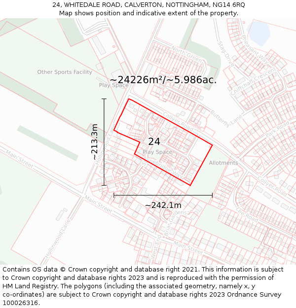 24, WHITEDALE ROAD, CALVERTON, NOTTINGHAM, NG14 6RQ: Plot and title map