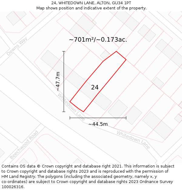 24, WHITEDOWN LANE, ALTON, GU34 1PT: Plot and title map