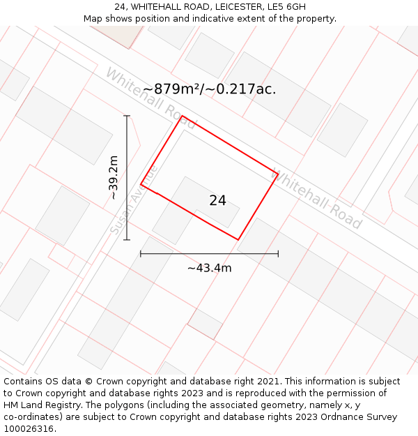 24, WHITEHALL ROAD, LEICESTER, LE5 6GH: Plot and title map