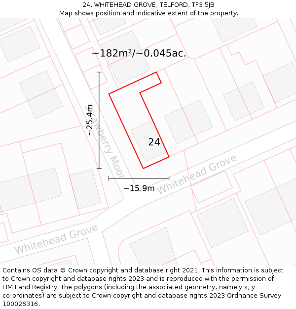 24, WHITEHEAD GROVE, TELFORD, TF3 5JB: Plot and title map