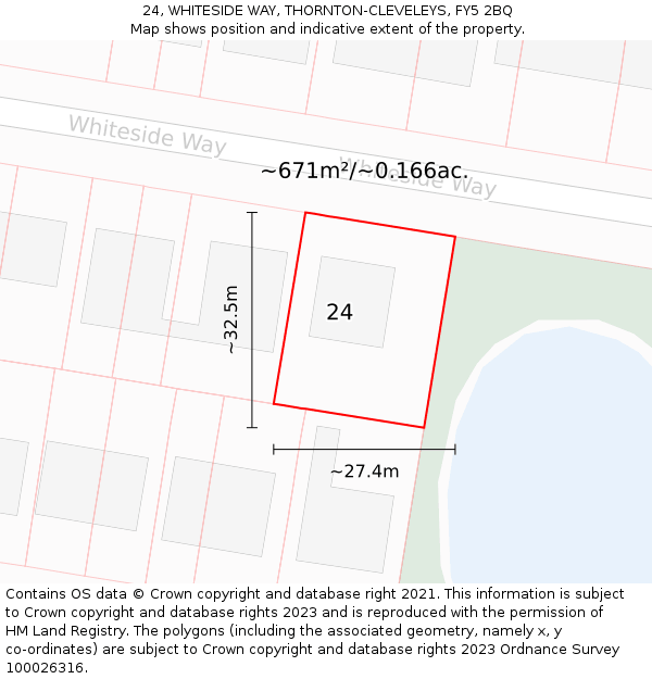 24, WHITESIDE WAY, THORNTON-CLEVELEYS, FY5 2BQ: Plot and title map