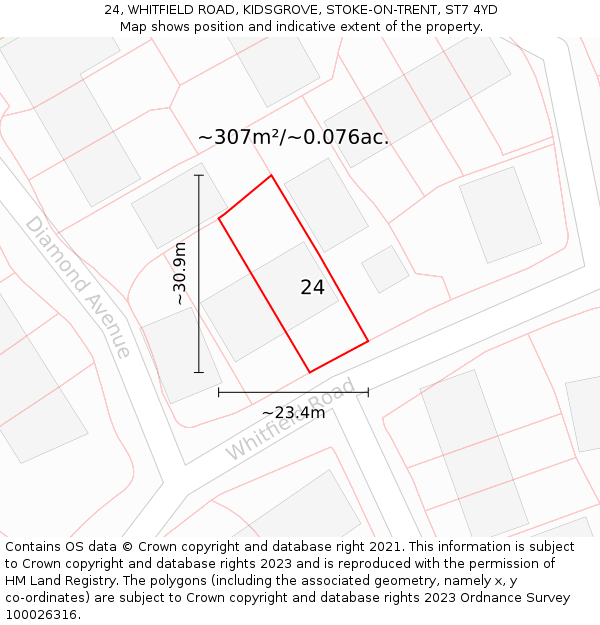 24, WHITFIELD ROAD, KIDSGROVE, STOKE-ON-TRENT, ST7 4YD: Plot and title map