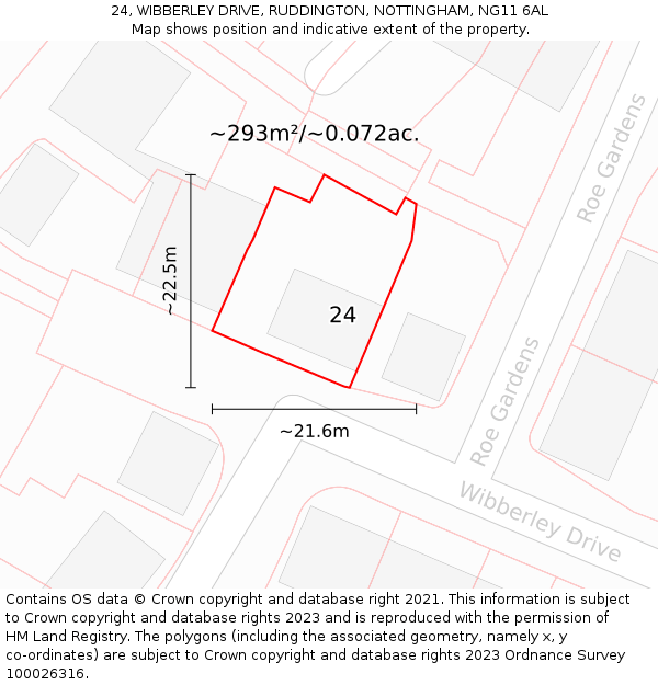 24, WIBBERLEY DRIVE, RUDDINGTON, NOTTINGHAM, NG11 6AL: Plot and title map