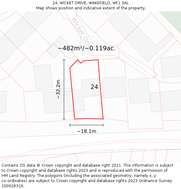 24, WICKET DRIVE, WAKEFIELD, WF1 3AL: Plot and title map