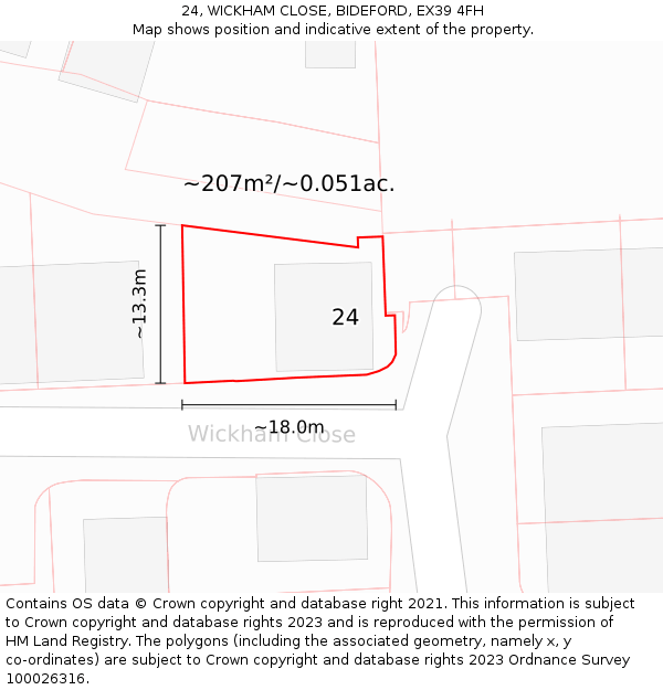 24, WICKHAM CLOSE, BIDEFORD, EX39 4FH: Plot and title map