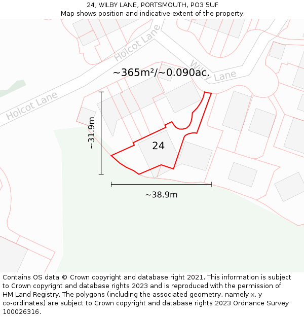 24, WILBY LANE, PORTSMOUTH, PO3 5UF: Plot and title map