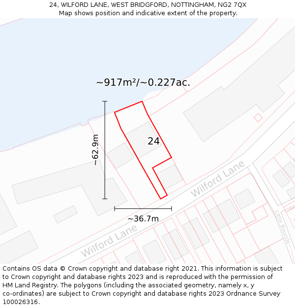 24, WILFORD LANE, WEST BRIDGFORD, NOTTINGHAM, NG2 7QX: Plot and title map