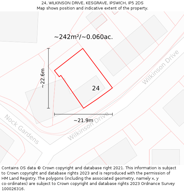 24, WILKINSON DRIVE, KESGRAVE, IPSWICH, IP5 2DS: Plot and title map