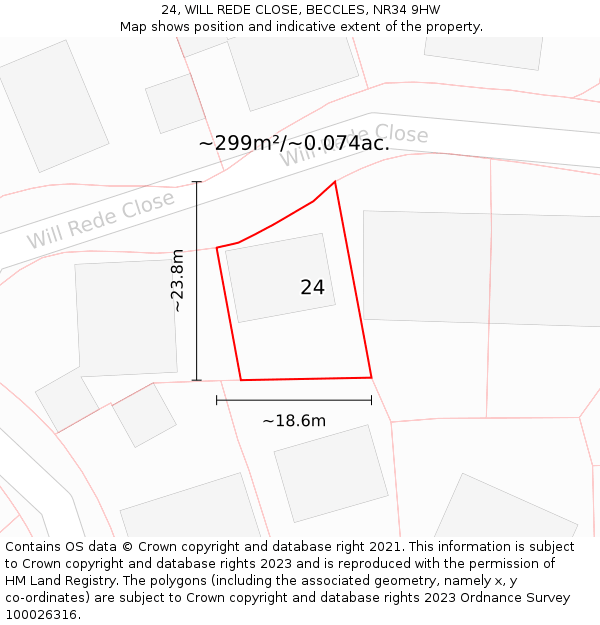 24, WILL REDE CLOSE, BECCLES, NR34 9HW: Plot and title map