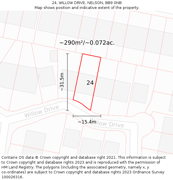 24, WILLOW DRIVE, NELSON, BB9 0NB: Plot and title map