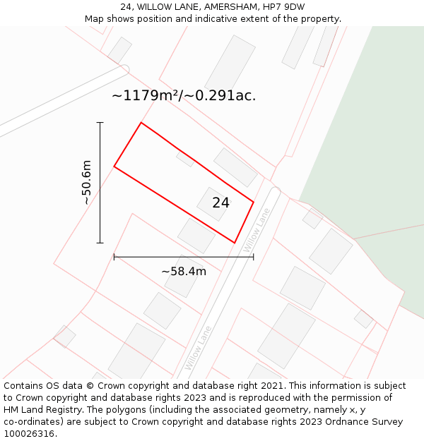 24, WILLOW LANE, AMERSHAM, HP7 9DW: Plot and title map