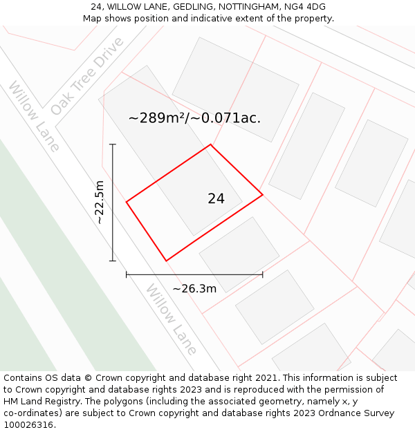 24, WILLOW LANE, GEDLING, NOTTINGHAM, NG4 4DG: Plot and title map