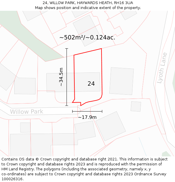 24, WILLOW PARK, HAYWARDS HEATH, RH16 3UA: Plot and title map