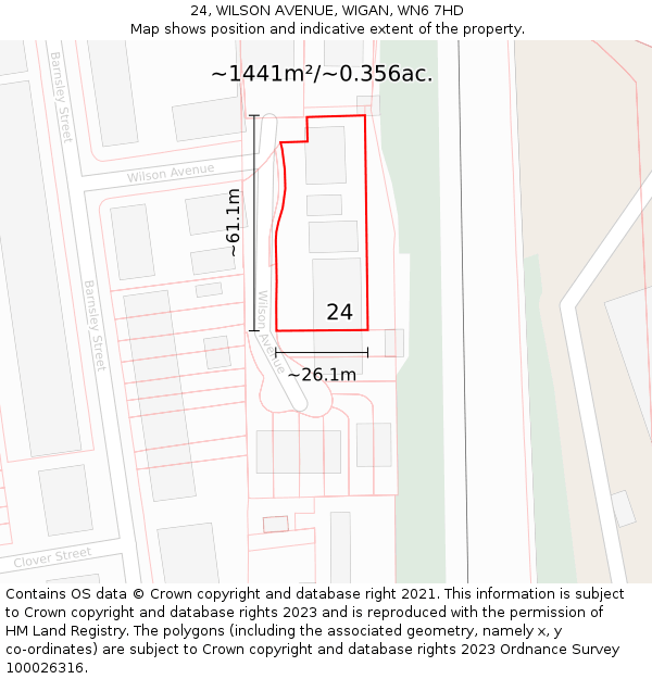 24, WILSON AVENUE, WIGAN, WN6 7HD: Plot and title map