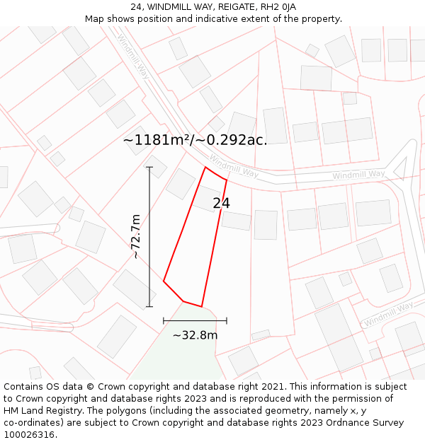 24, WINDMILL WAY, REIGATE, RH2 0JA: Plot and title map