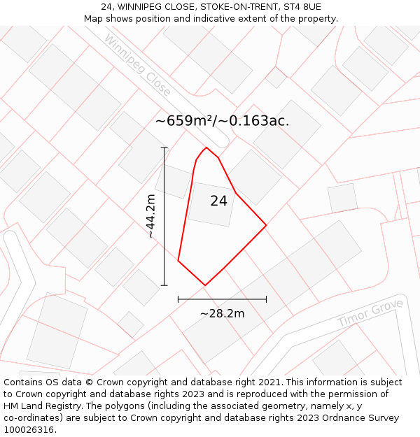 24, WINNIPEG CLOSE, STOKE-ON-TRENT, ST4 8UE: Plot and title map