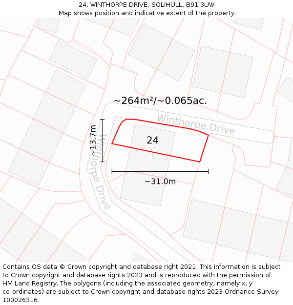 24, WINTHORPE DRIVE, SOLIHULL, B91 3UW: Plot and title map