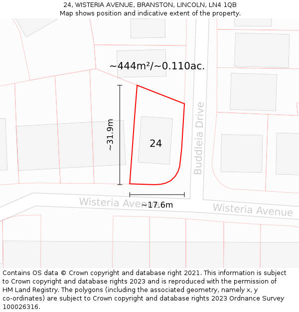 24, WISTERIA AVENUE, BRANSTON, LINCOLN, LN4 1QB: Plot and title map