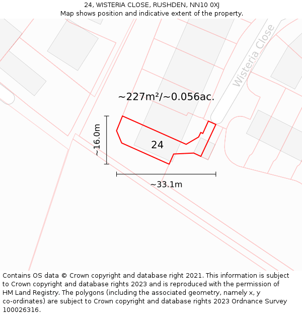 24, WISTERIA CLOSE, RUSHDEN, NN10 0XJ: Plot and title map