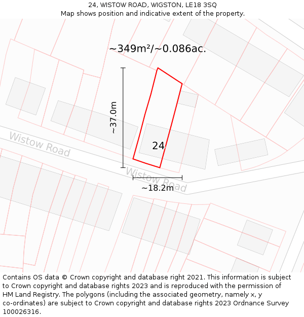 24, WISTOW ROAD, WIGSTON, LE18 3SQ: Plot and title map