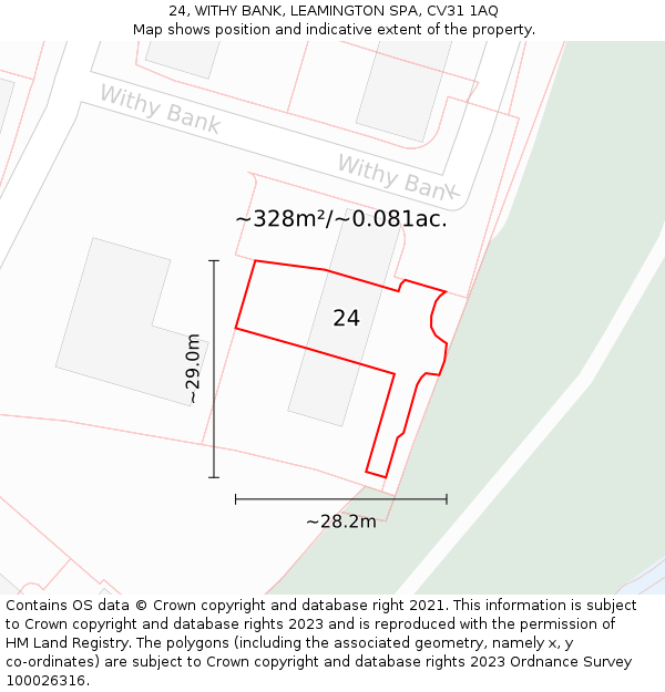 24, WITHY BANK, LEAMINGTON SPA, CV31 1AQ: Plot and title map