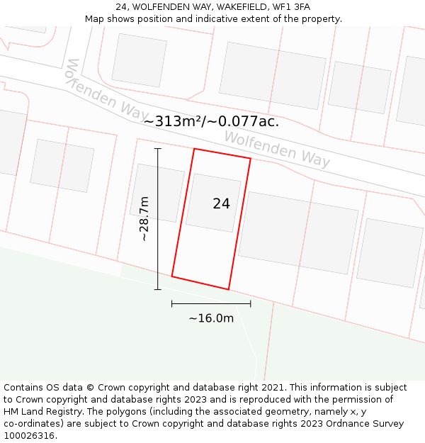 24, WOLFENDEN WAY, WAKEFIELD, WF1 3FA: Plot and title map