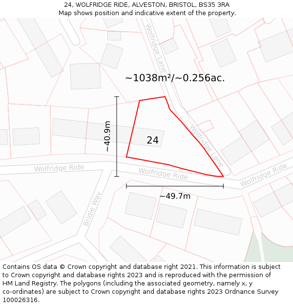 24, WOLFRIDGE RIDE, ALVESTON, BRISTOL, BS35 3RA: Plot and title map