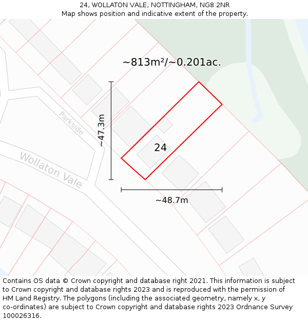24, WOLLATON VALE, NOTTINGHAM, NG8 2NR: Plot and title map