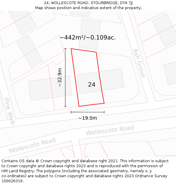 24, WOLLESCOTE ROAD, STOURBRIDGE, DY9 7JJ: Plot and title map